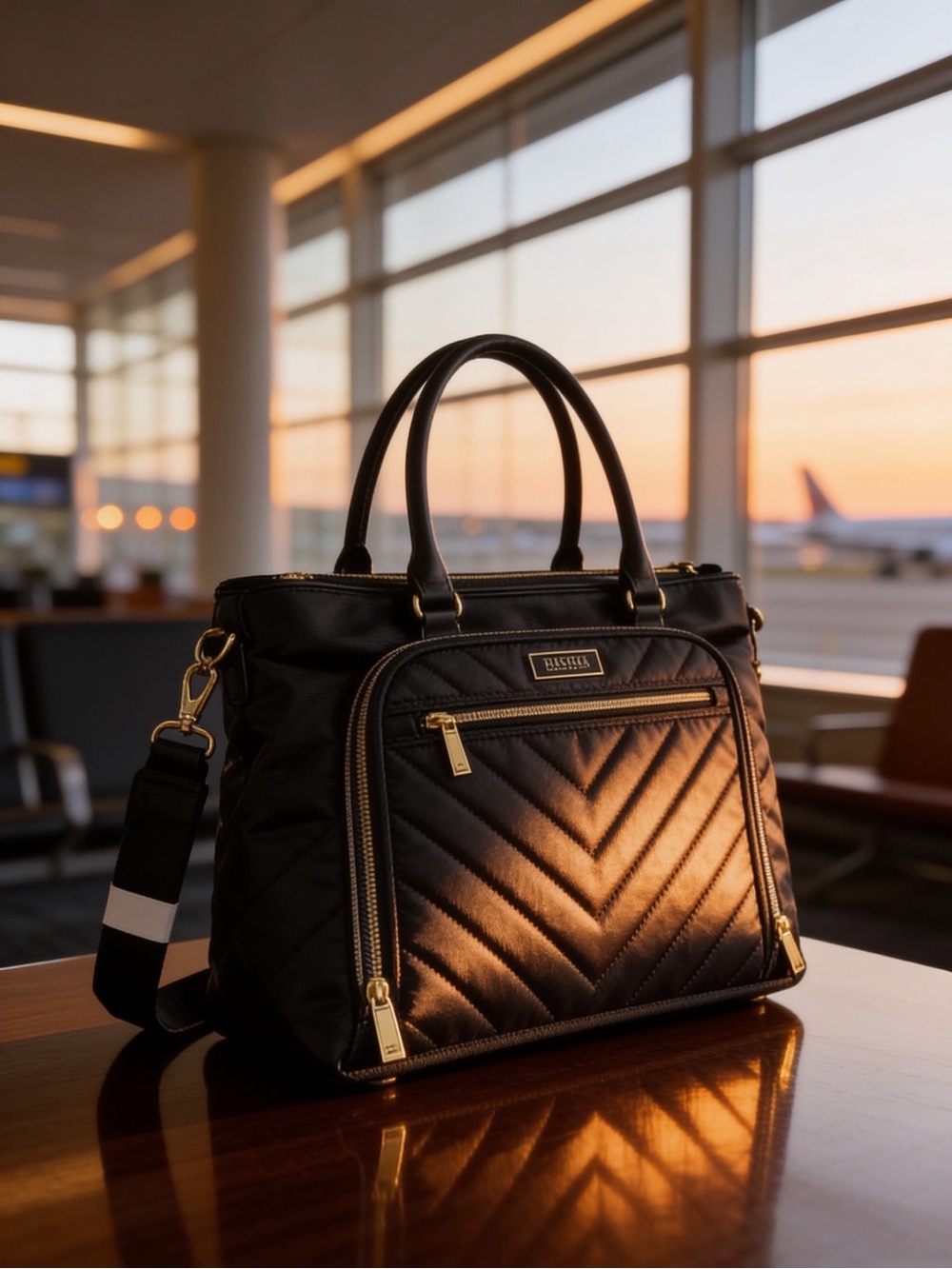 Kenneth Cole Reaction Black Quilted Laptop/ Travel Tote with Gold Hardware 17x14